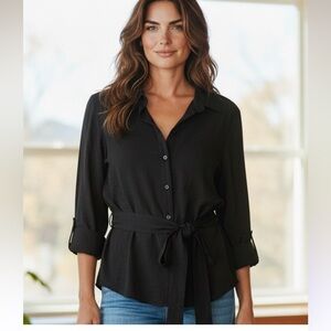 Coldwater Creek Black  Tie-Front Black Crip Buttoned down Top size 2X